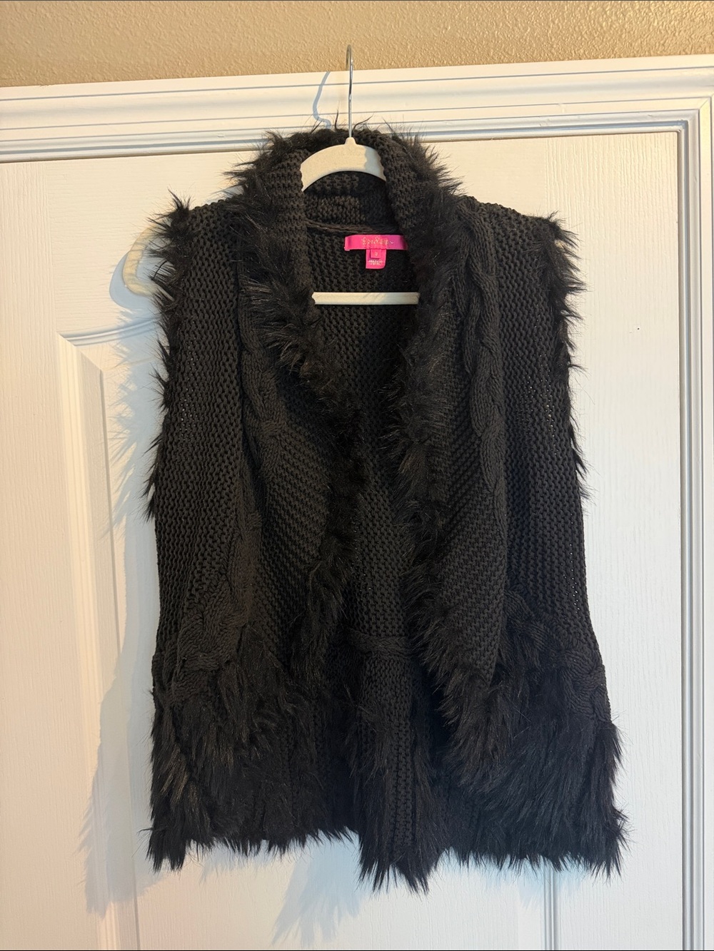 LILLY PULITZER TORINI FAUX FUR CABLE KNIT VEST